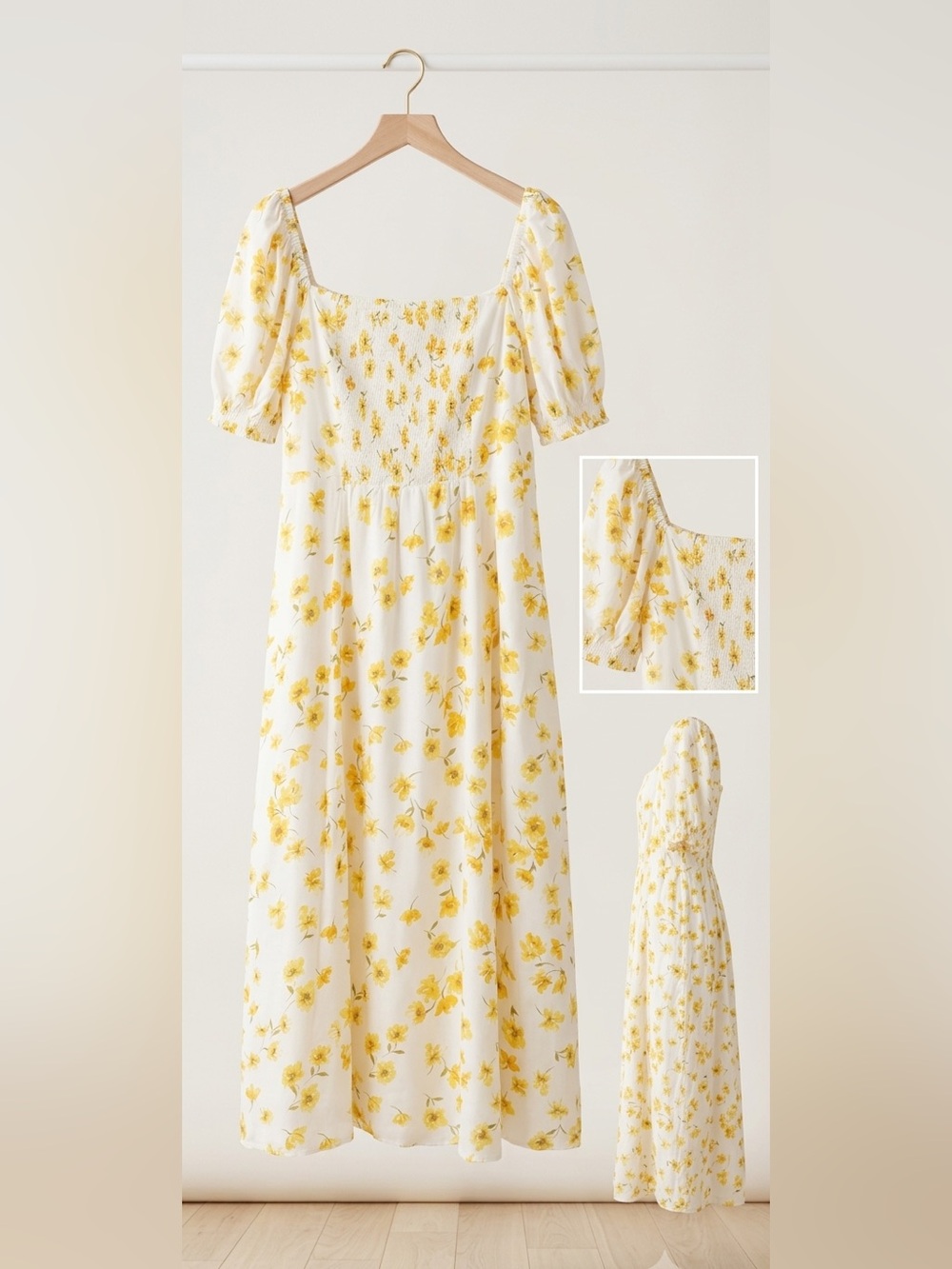 Forever New White Midi Dress with Yellow Floral Print